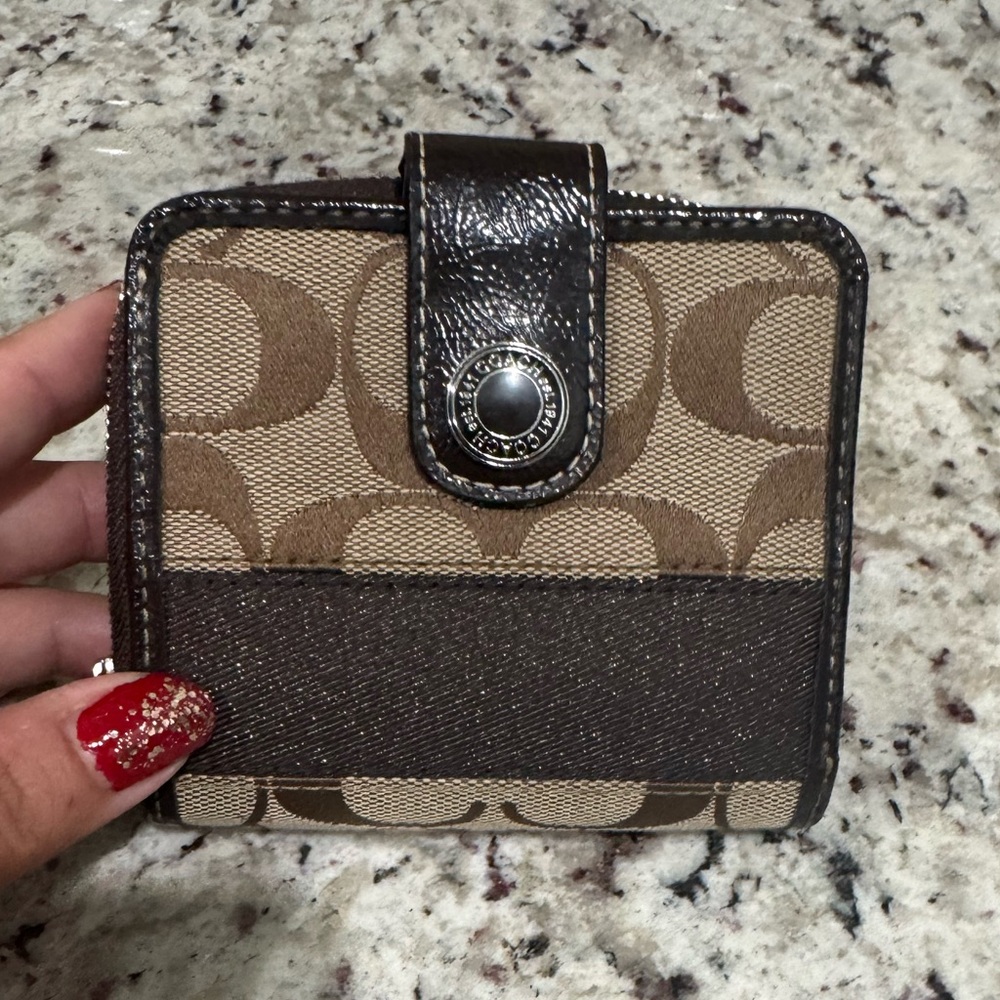 Coach Signature Brown Compact Wallet - Picture 4 of 8
